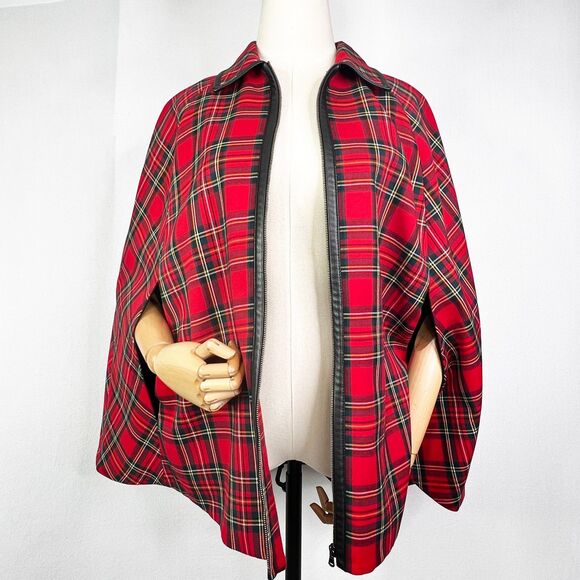 Trina Turk | Teodora Cape | Red Plaid Tartan | Sz P/S - Picture 6 of 12